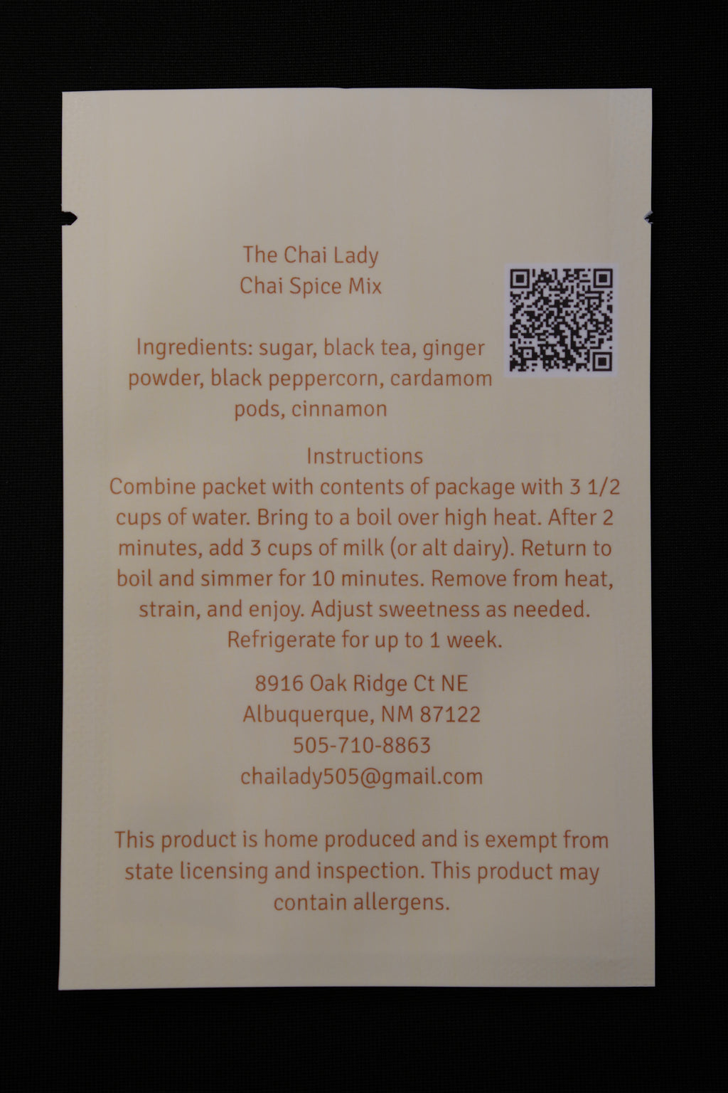 Chai Spice Packet (48oz Yield)